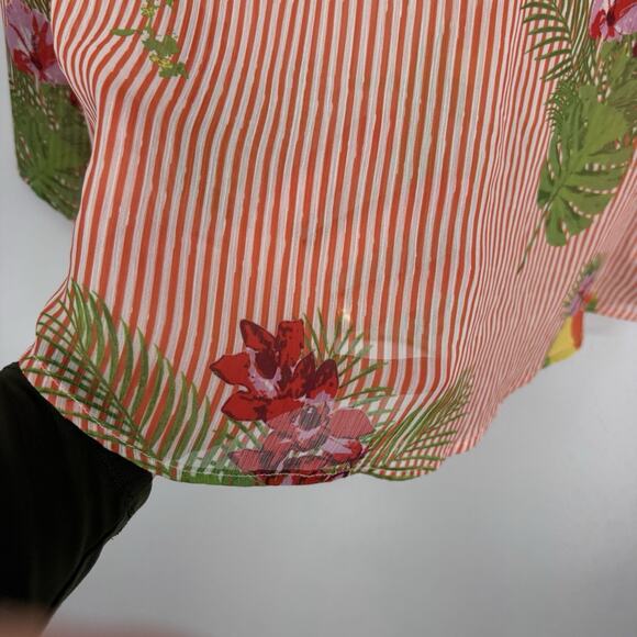 Lemon Way Sheer Chiffon Top Size XL Tropical Bird Parrot long Sleeve Pullover - Picture 5 of 10